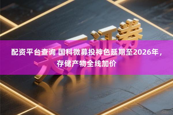 配资平台查询 国科微募投神色延期至2026年，存储产物全线加价